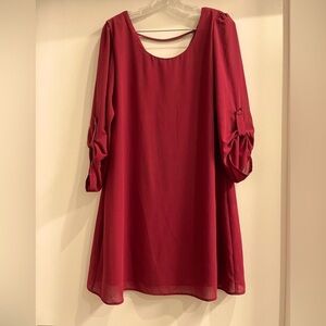 Mauve Long Sleeve A Line Midi Dress